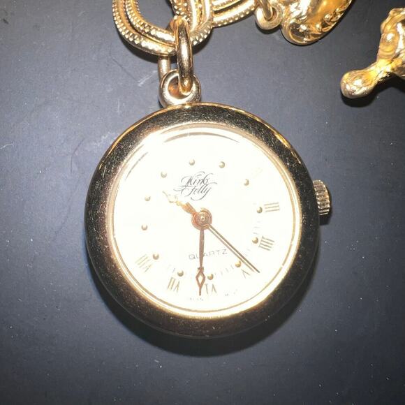 Vintage Kirks Folly Secret Of The Seven Angels Goldtone Charm Watch Bracelet SZ7 - Picture 5 of 16